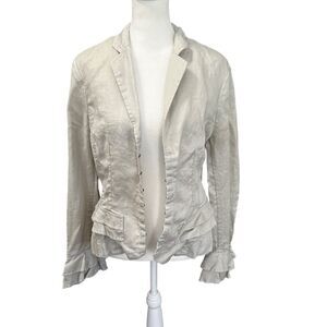 Anne Fontaine Linen Ruffle Trim Blazer Jacket Beige Size 42 (Maisie)